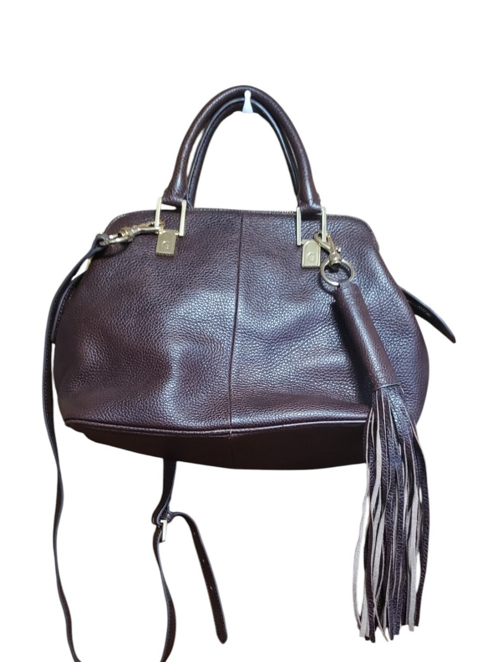G.i.l.i Chocolate Brown Pebbled Leather Satchel Crossbody Handbag Gold Hardware